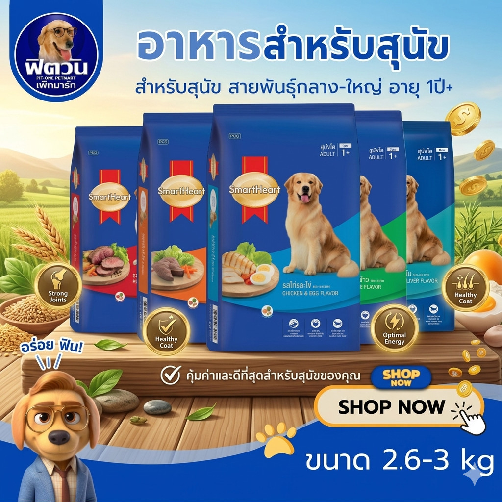 SmartHeart Blue อาหารสุนัขโตพันธุ์ใหญ่ ขนาด 2.6-3 กิโลกรัม{อาหารสุนัขเม็ด}