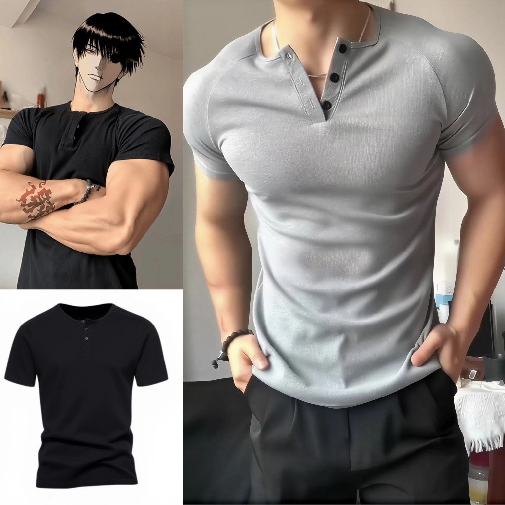 กีฬาฟิตเนสแขนสั้นกระชับพอดีเสื้อยืดผู้ชายญี่ปุ่นสามแขนถังอารมณ์