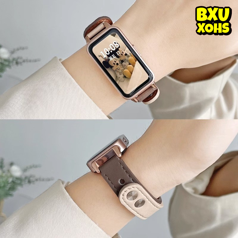 สายหนัง for Smart Watch Huawei Band 11 11 Pro 10 9 8 NFC กีฬาโลหะคู่เล็บข้อมือสร้อยข้อมือวง for Huawei Band NFC