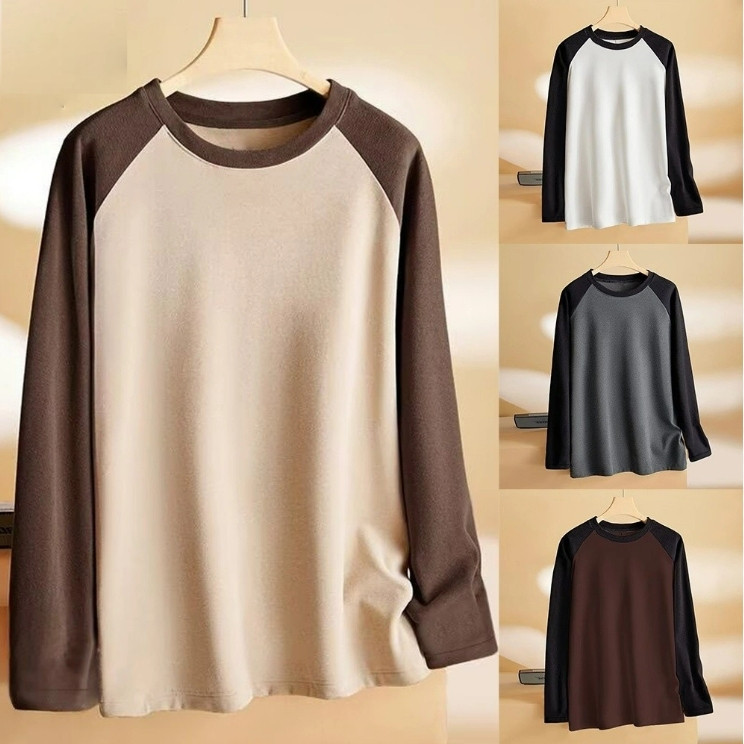 [M-5xl] patchwork เสื้อยืดแขนยาวผู้ชายฤดูใบไม้ร่วงฤดูหนาวหนาและอบอุ่นสีใบหน้าหลวม