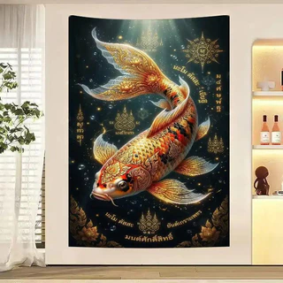 ภาพปลาแห่งโชคลาภ สำหรับตกแต่งผนังห้อง พิมพ์อย่างสวยงาม รายละเอียดคมชัด ผ้าโพลีเอสเตอร์หนาและทนทาน