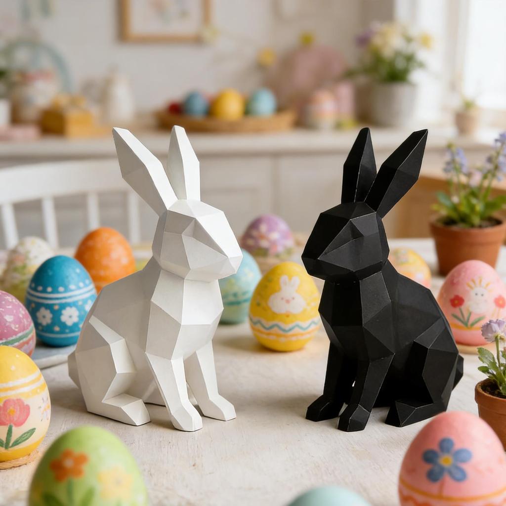 3D พิมพ์น่ารัก Low-Poly Bunny Rabbit - ฮาโลวีนอีสเตอร์เรขาคณิตรูปปั้นสัตว์,ตกแต่งโต๊ะสะสมของเล่นสําหรับโฮมออฟฟิศของขวัญ
