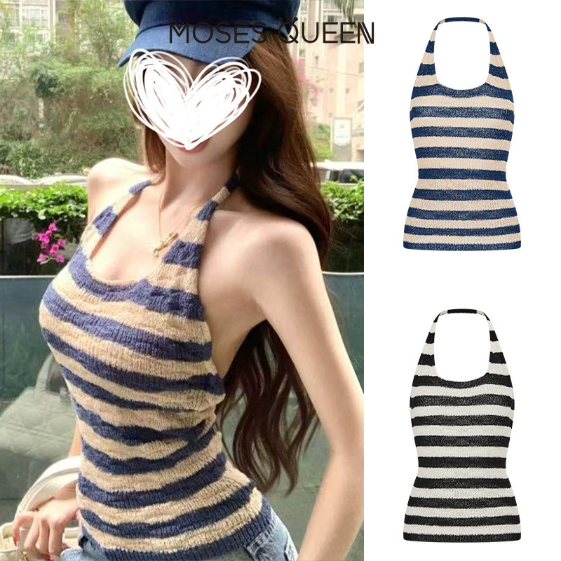 < MOSESQUEEN > เสื้อตัวเต็มรูปแบบสกรีนที่มีลายเส้น ใส่สบาย พร้อมคอปรับได้ เสื้อแบบกระชับ น้ำหนักเบา ดูเซ็กซี่และน่าสนใจ #59742