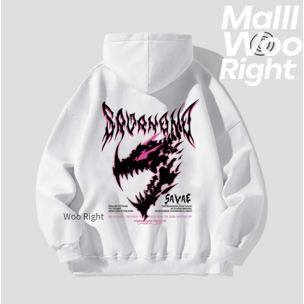 (จัดส่งตลอด 24 ชั่วโมง)Woo Right Dragon roar print มเสื้อฮู้ดเทรนด์ใหม่ผ้าฝ้ายหลวมพอดีระบายอากาศไม่ผิดรูปร่าง (M-3XL）