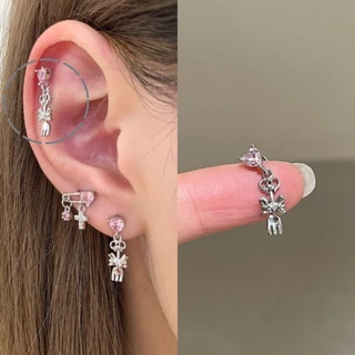 ต่างหูสไตล์สปอร์ต สีชมพูกับเม็ดเพทายน่ารัก มีสตั๊ดสำหรับสุภาพสตรี