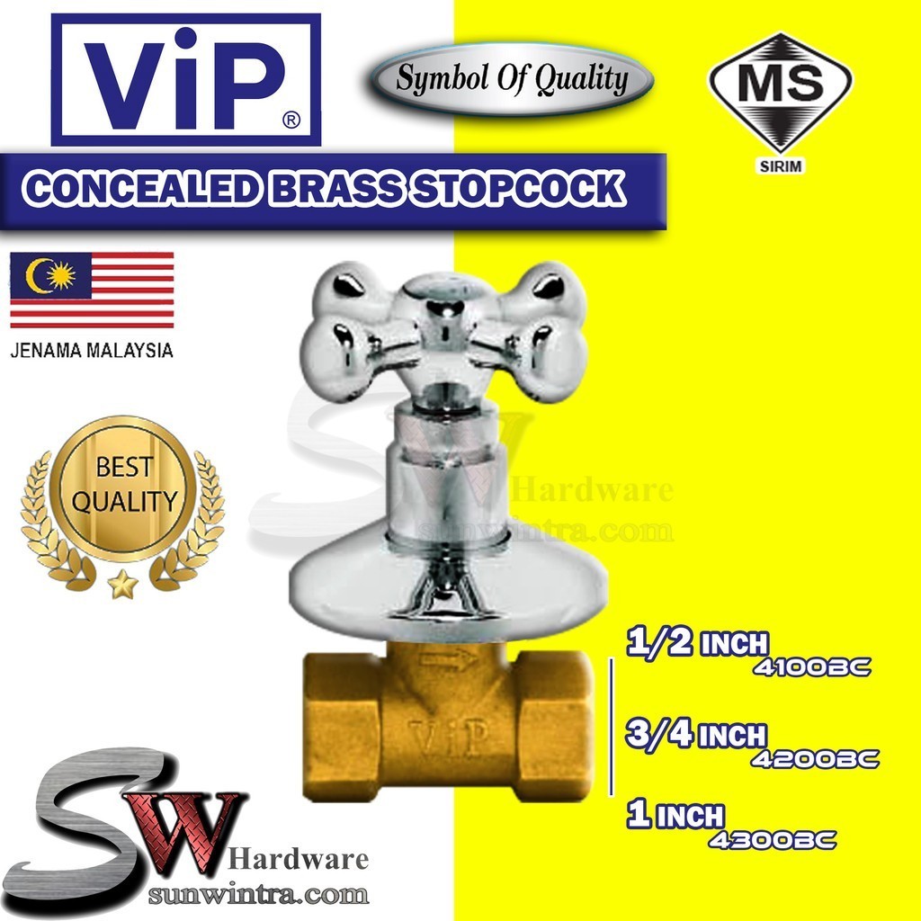 VIP 1/2 4100BC 3/4" 4200BC 1" 4300BC BC SERIES ร้อน FORGED BRASS CONCEALED STOPCOCK Pili Mandi Pili 