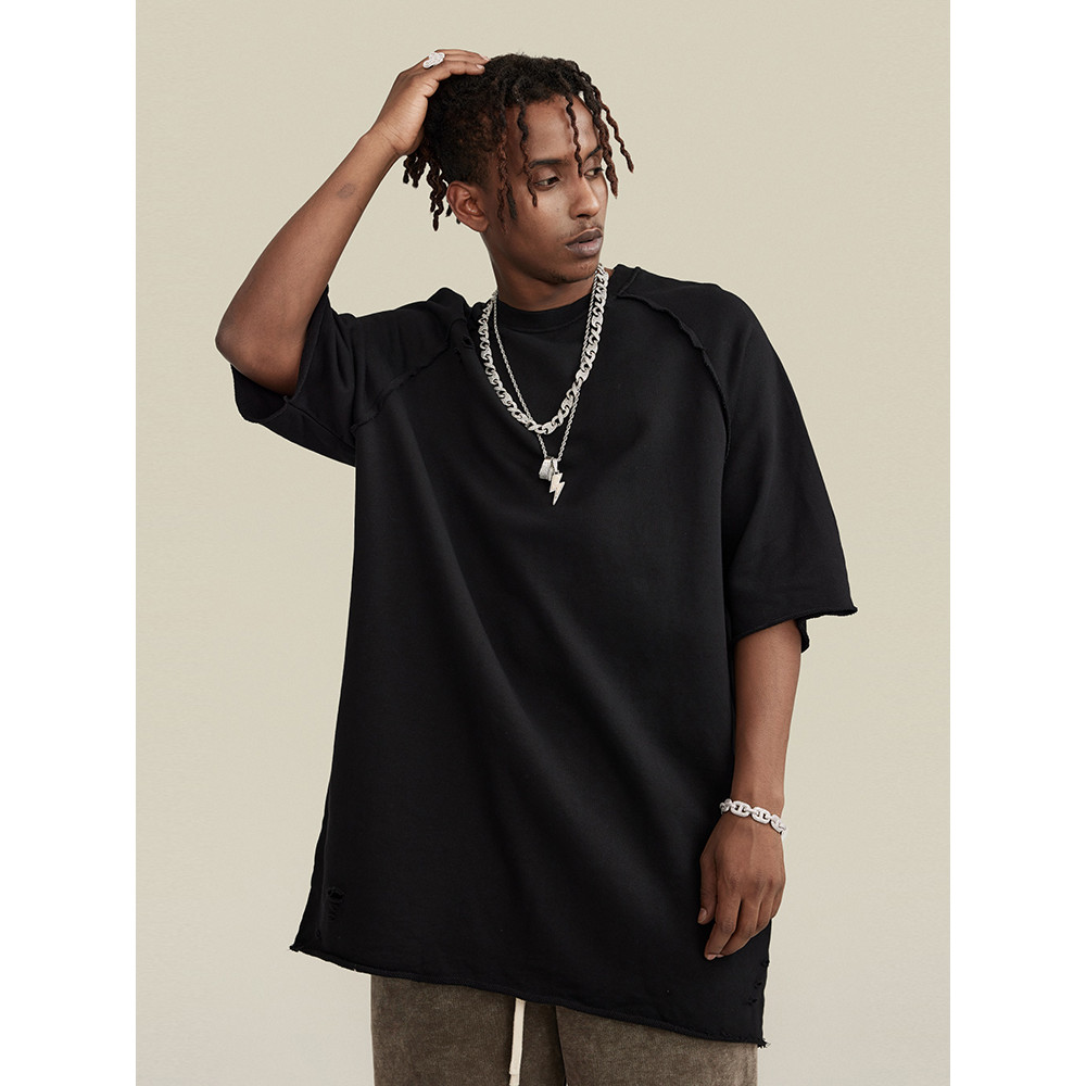 เสื้อยืดโอเวอร์ไซ즈แขนสั้น ลายระคายสีทึบ แบบ.street wear. เนื้อผ้ายืดนุ่ม พิมพ์ลวดลายยีuwash ทรงใหญ่ใ