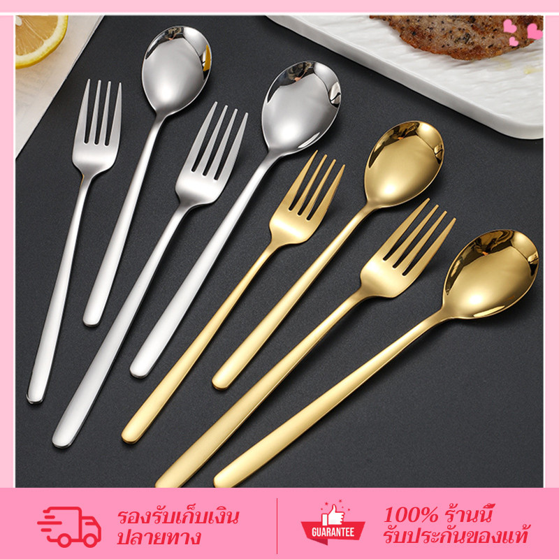 CORNER ชุดช้อนส้อมเกาหลี สแตนเลสหนา ยาว 21ซม ซมเนื้อสแตนเลสตัน ช้อนกลม ช้อนซุป