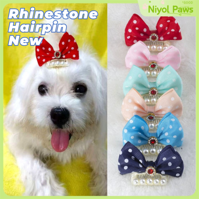 กิ๊บติดผมสุนัขโบว์ Rhinestone ใหม่สําหรับ Yorkie Maltes อุปกรณ์สัตว์เลี้ยงกิ๊บติดผมแมวและสุนัข