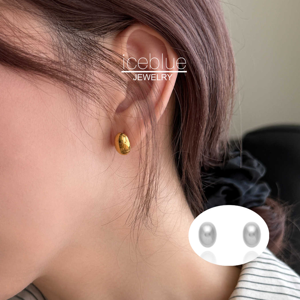 Iceblue-Modern Oval Dome Stud ต่างหูพื้นผิวโลหะเคลือบเงา 18K Gold Plated 316L สแตนเลสกันน้ํา Non Tarnish เครื่องประดับสําหรับผู้หญิง E143