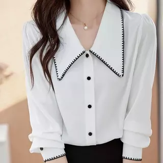 Red Berryเสื้อชีฟองแขนยาวคอปกปีเตอร์แพนรุ่นใหม่ปี 2025 สำหรับผู้หญิง ดีไซน์หรูหราและทันสมัย 99311