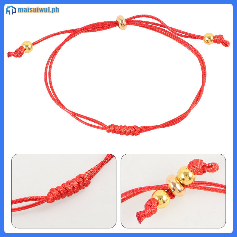 สร้อยข้อมือผู้หญิงคู่สีแดงปรับเชือกสาย Amulet 7 ชิ้น maisuiwul
