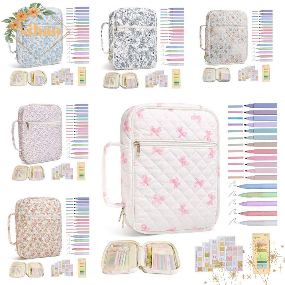 SIBAO Bible Cover Bag, Floral Design Zipper Pocket Bible Cover, Handle Bible Journaling Kit สวดมนต์