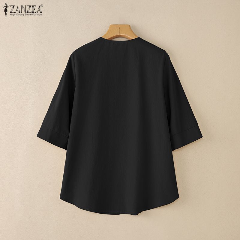 ZANZEA เสื้อเชิ๊ตเกาหลีสำหรับผู้หญิง ออกแบบ Raglan แขนหลวม สไตล์สมาร์ทสำหรับฤดูร้อน — صورة 8