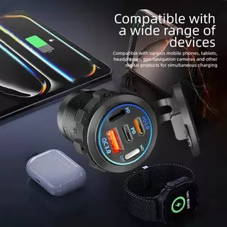 2/3/4 พอร์ต PD QC 3.0 USB Car Charger พร้อมโวลต์มิเตอร์ Socket Power Outlet Adapter กันน้ําสําหรับ 12 V/24 V รถ ATV เรือขายร้อน