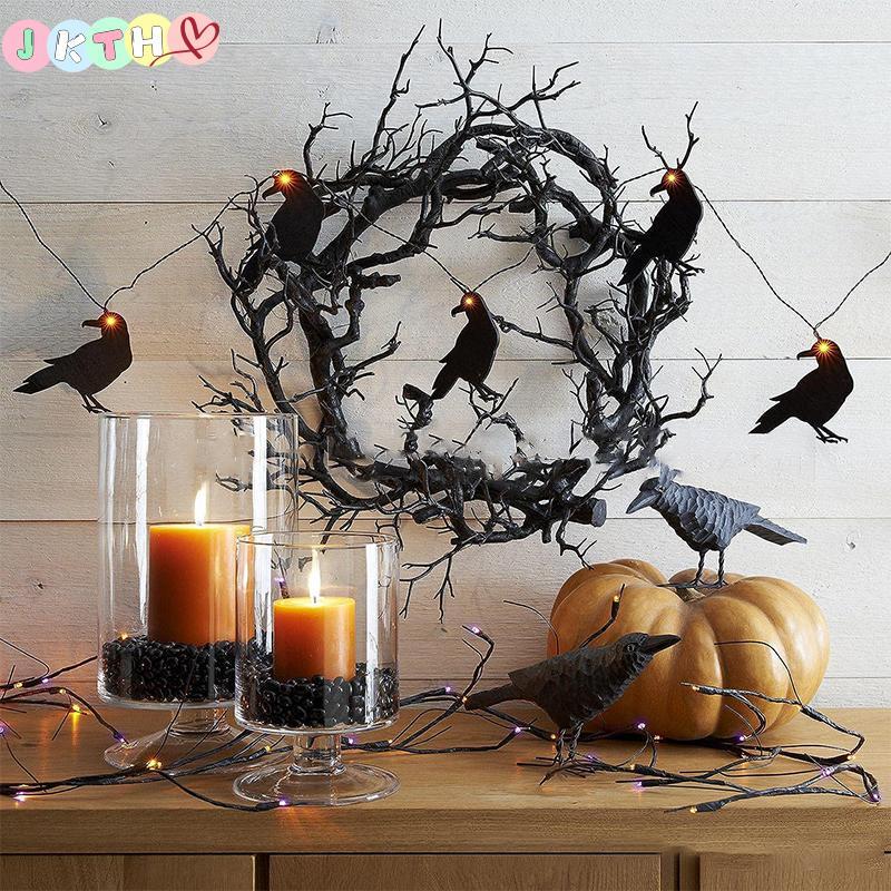 JKTH Stained Glass Cat ฮาโลวีน Night Garland เทศกาลเลียนแบบ Withered Vine Tree Garland ck Popcorn Ga