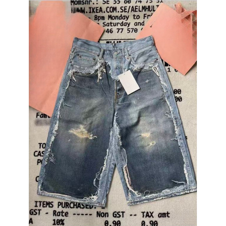 AC FW25 Denim Stitching 3D Illusion Effect กางเกงยีนส์ขาสั้นพิมพ์ลาย