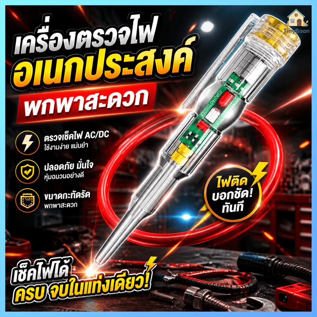 [ซื้อ 1 แถม 1]TinyBaan ไขควงวัดไฟอัจฉริยะ ปากกาวัดไฟ แบบไม่สัมผัส เช็คสายขาด/แยกสาย L-N ได้ พร้อมไฟ LED สว่างพิเศษ