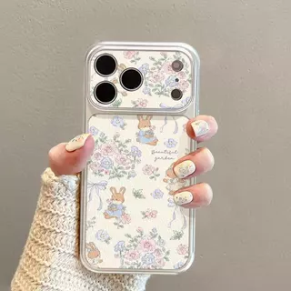 เคสโทรศัพท์ลายกระต่ายและดอกไม้ ใช้ได้กับ iPhone 13/11/12/17/14/15Plus/16ProMax ผลิตจากหนังแท้คุณภาพสูง กันกระแทกและทนทาน