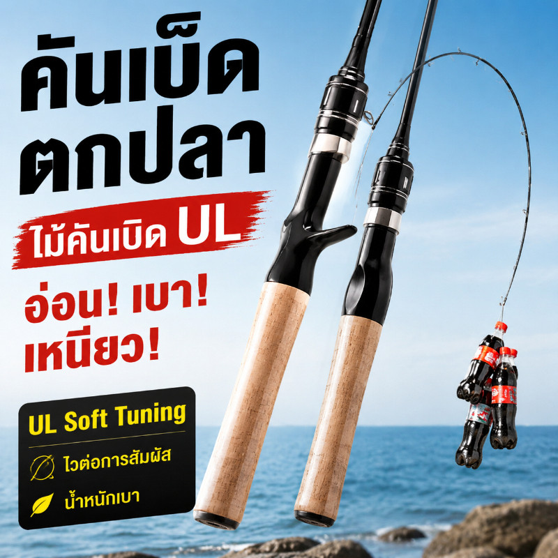 คันเบ็ดตกปลา เบาพิเศษ 1500G UL/ML ร์บอนไฟเบอร์ มีความนุ่มนวลดี ด้ามจับตรง 1.5m/1.68m/1.8m
