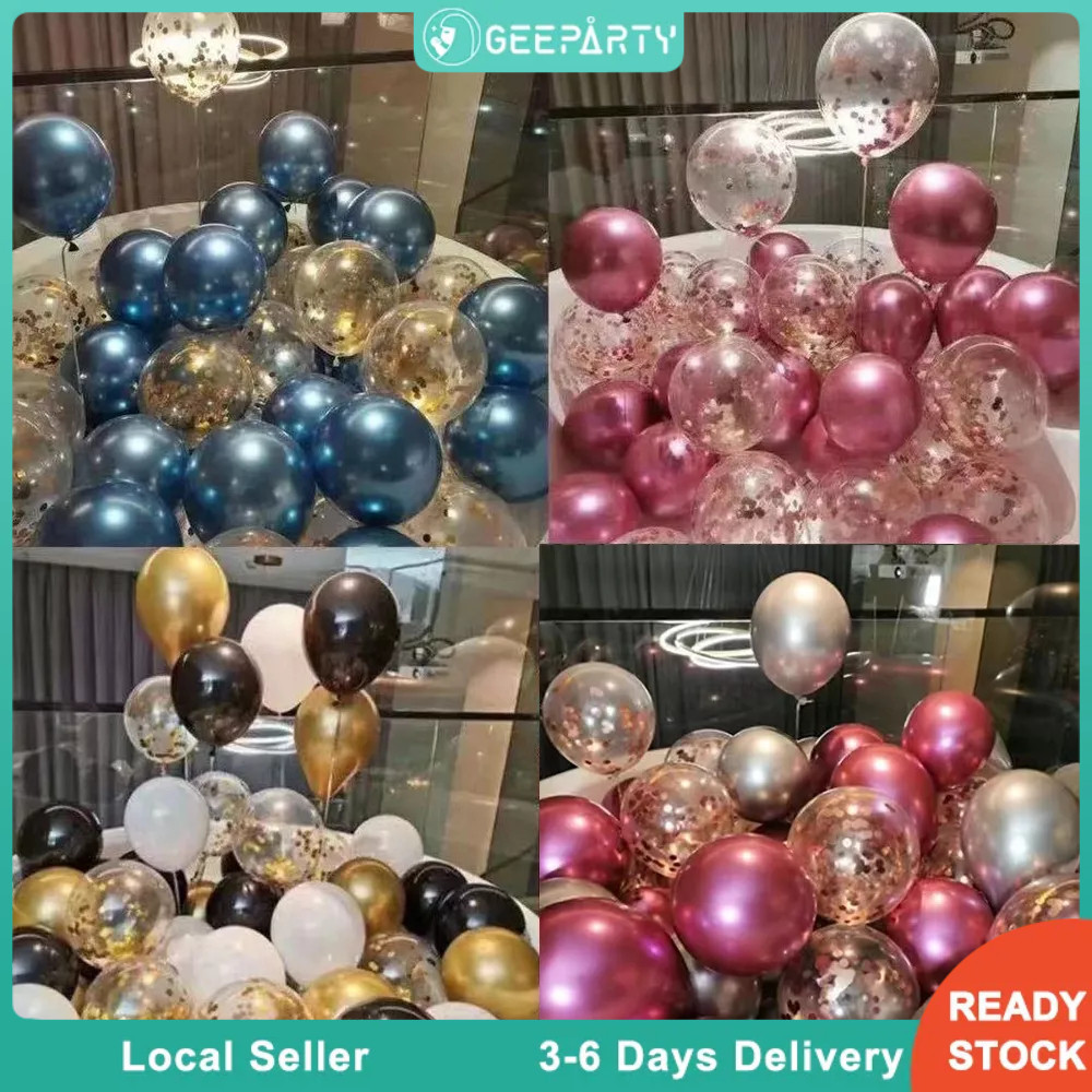 GeeParty บอลลูนเมทัลลิกพรีเมียม 50 ชิ้น บอลลูนโครมฟอยล์และคอนเฟ็ตติ สำหรับงานแต่งงานและงานเลี้ยงวันเกิด