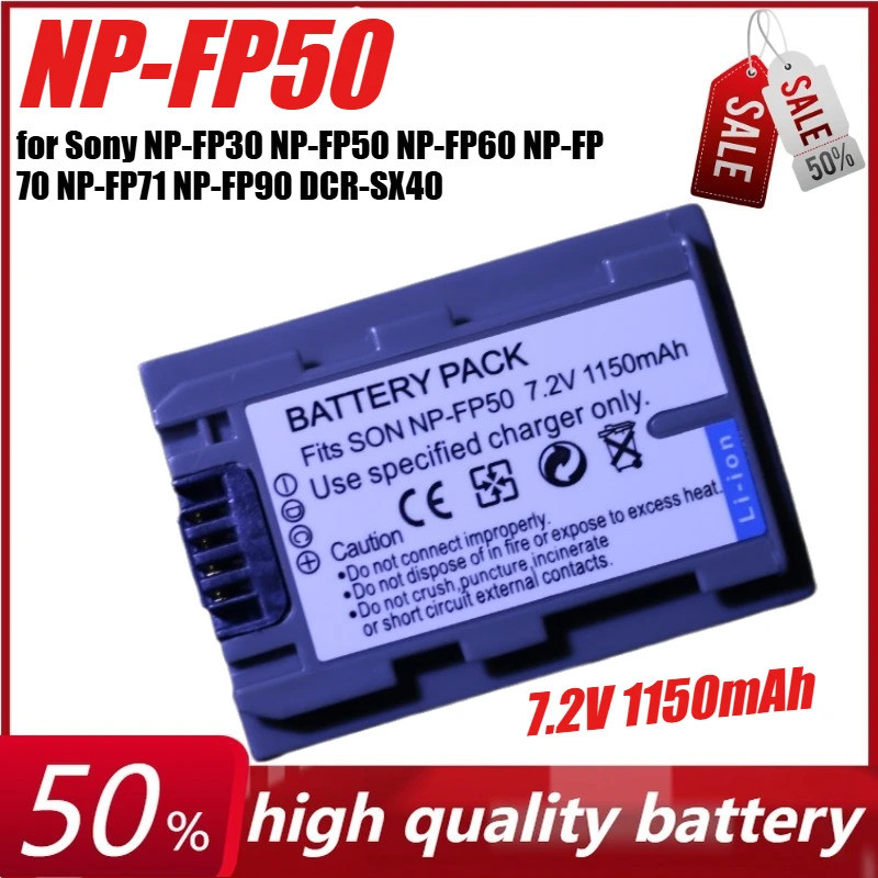 7.2V 1150mAh NPFP50 NP-FP50 แบตเตอรี่สําหรับ Sony NP-FP30 NP-FP50 NP-FP60 NP-FP70 NP-FP71 NP-FP90 DC