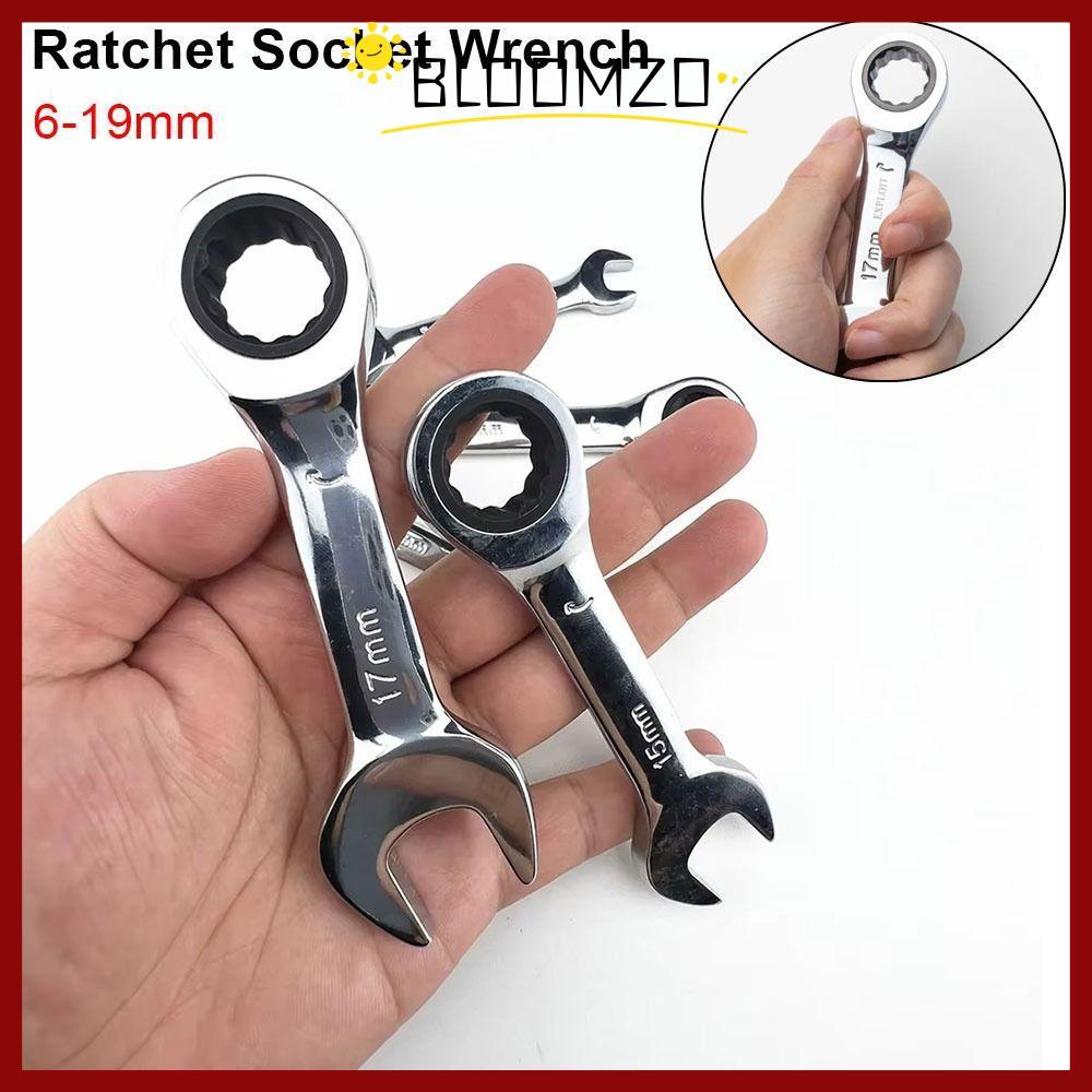 จัดส่งจากประเทศไทยBLOOMZO 1 ชิ้น Stubby ประแจเดี่ยว, 72 ฟัน 6-19 มม. Ratchet Socket Spanner, ด้ามสั้นเหล็ก Reversible Combination Nut Repair เครื่องมือ