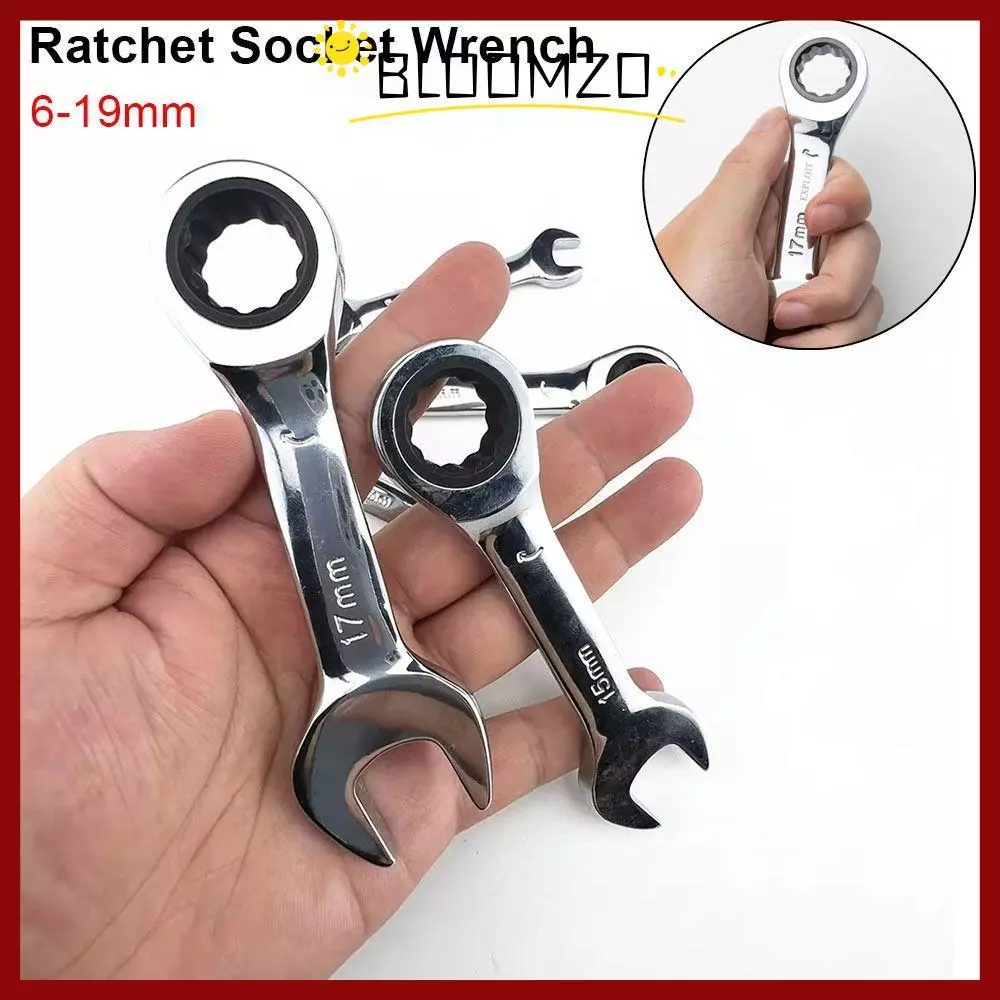 จัดส่งจากประเทศไทยBLOOMZO 1 ชิ้น Stubby ประแจเดี่ยว, 72 ฟัน 6-19 มม. Ratchet Socket Spanner, ด้ามสั้นเหล็ก Reversible Combination Nut Repair เครื่องมือ