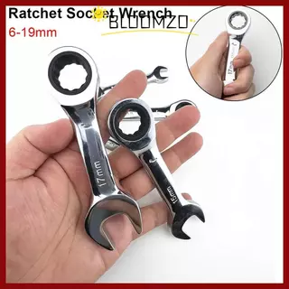 จัดส่งจากประเทศไทยBLOOMZO 1 ชิ้น Stubby ประแจเดี่ยว, 72 ฟัน 6-19 มม. Ratchet Socket Spanner, ด้ามสั้นเหล็ก Reversible Combination Nut Repair เครื่องมือ