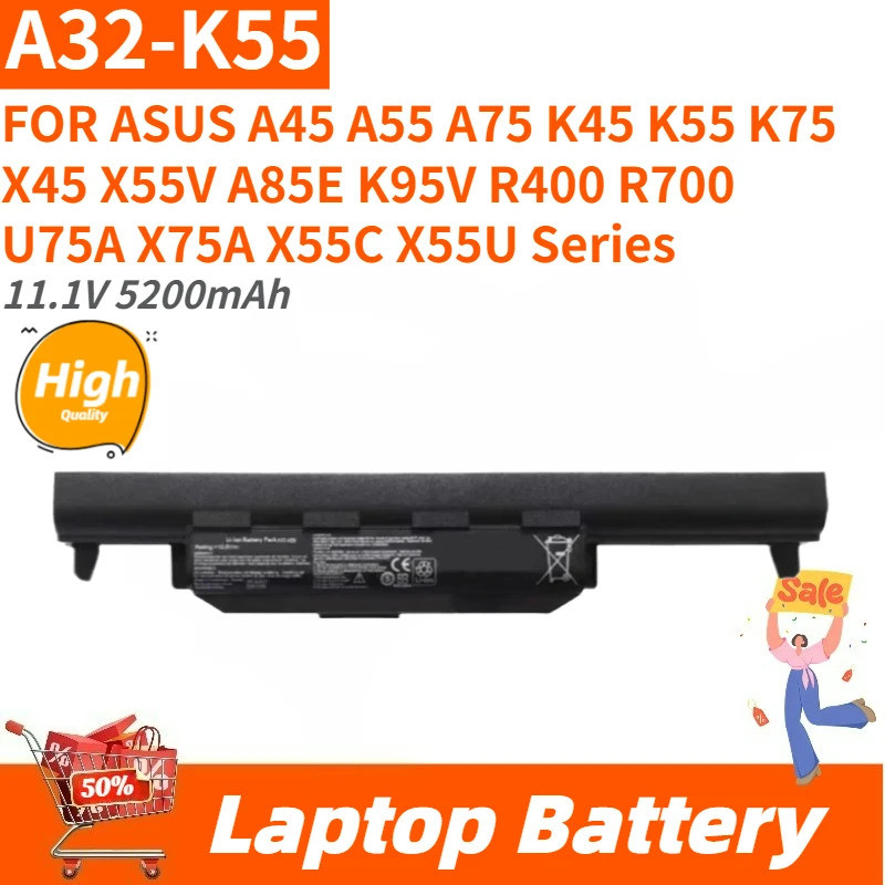ใหม่เปลี่ยนแบตเตอรี่แล็ปท็อป 11.1V 5200mAh A32-K55 สําหรับ Asus A45 A55 A55A A75 A75A K45 K45V K55 K