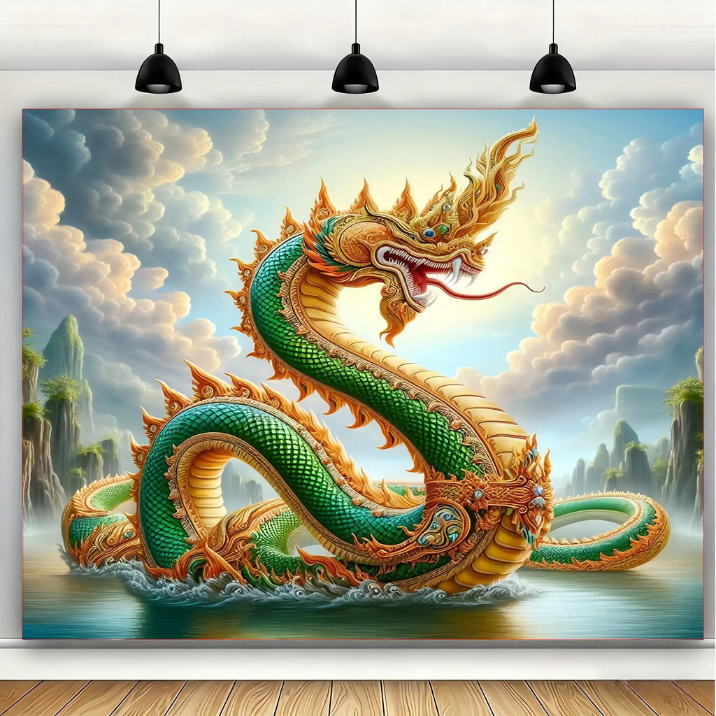 ภาพพญานาคสกรีนสวยงาม พิมพ์ลงบนผ้าโพลีเอสเตอร์ เหมาะสำหรับตกแต่งผนังห้อง