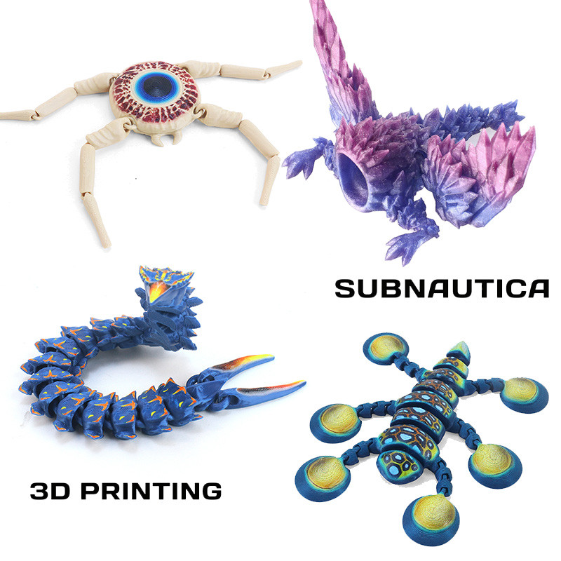 3D พิมพ์ Articulated Sea Monster ชุดของเล่น - Subnautica Hoverfish Ice Worm Cave Crawler Action Figure
