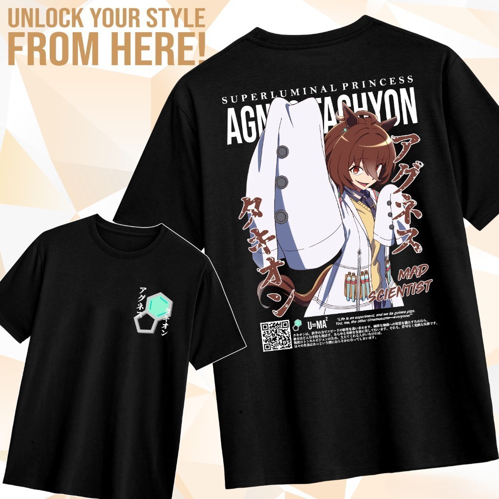 S-3XL เสื้อยืด AGNES TACHYON UMA MUSUME เสื้อยืด ANIME GAME WIBU - ดำ / ขาว