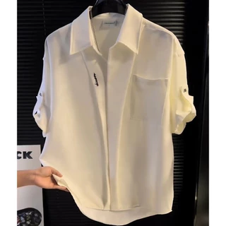 เสื้อเชิ้ตแขนสั้นผู้ชายผ้าไหมน้ําแข็งลายตารางหมากรุกขนาดเล็กระบายอากาศแห้งเร็ว นี้