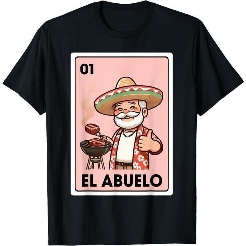 100% ผ้าฝ้าย เสื้อยืด El Abuelo Grilling Grandpa Mexican Bingo Card เสื้อยืดผู้ชายและผู้หญิง ผ้าฝ้าย