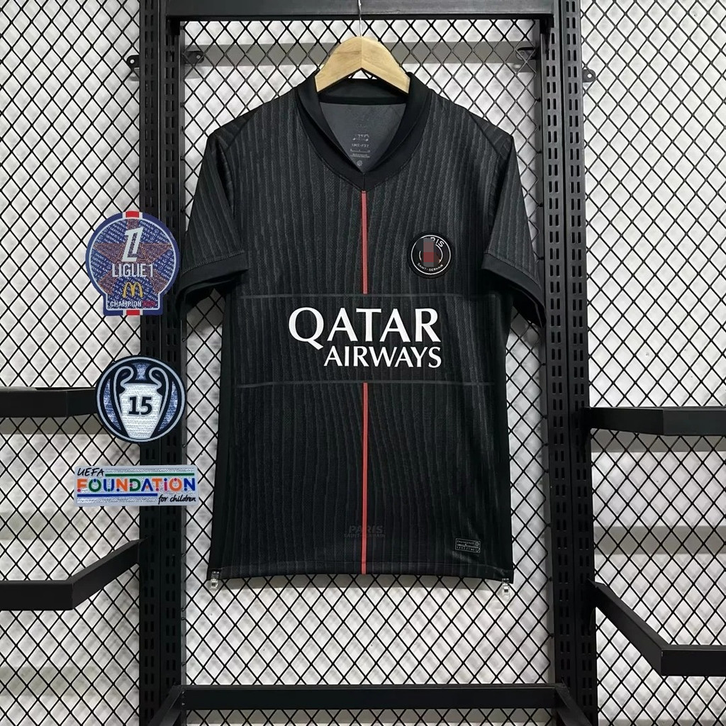 เสื้อยูนิฟอร์มเยือน Paris Saint-Germain สำหรับแฟนคลับ, สีดำ, ไซส์ S-4XL, UEFA Champions League