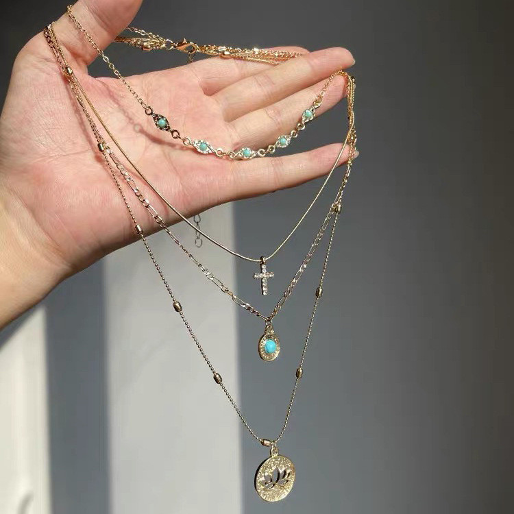 สไตล์โบฮีเมียน Retro ดอกไม้สร้อยคอข้ามหญิง Niche Simple Multi-Layered Layered Clavicle Chain Y2K สร้