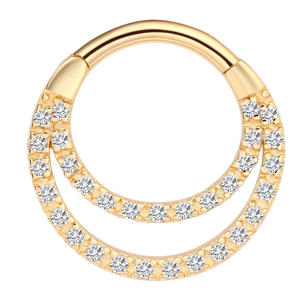 โลหะนิรันดร์ 14K Solid Gold บานพับ Segment Clicker 5A Clear Zircon เจาะเครื่องประดับ
