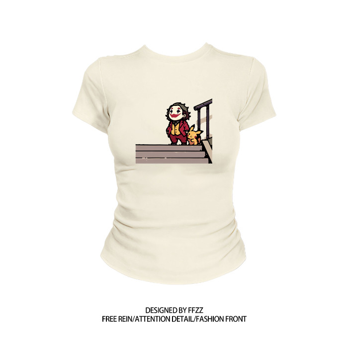 COD [40 ชิ้น + ผ้าฝ้าย 92% + 8% Spandex] รอบคอแขนสั้นพิมพ์เสื้อยืดผู้หญิง Slim-fit ฤดูร้อนสไตล์ใหม่ห