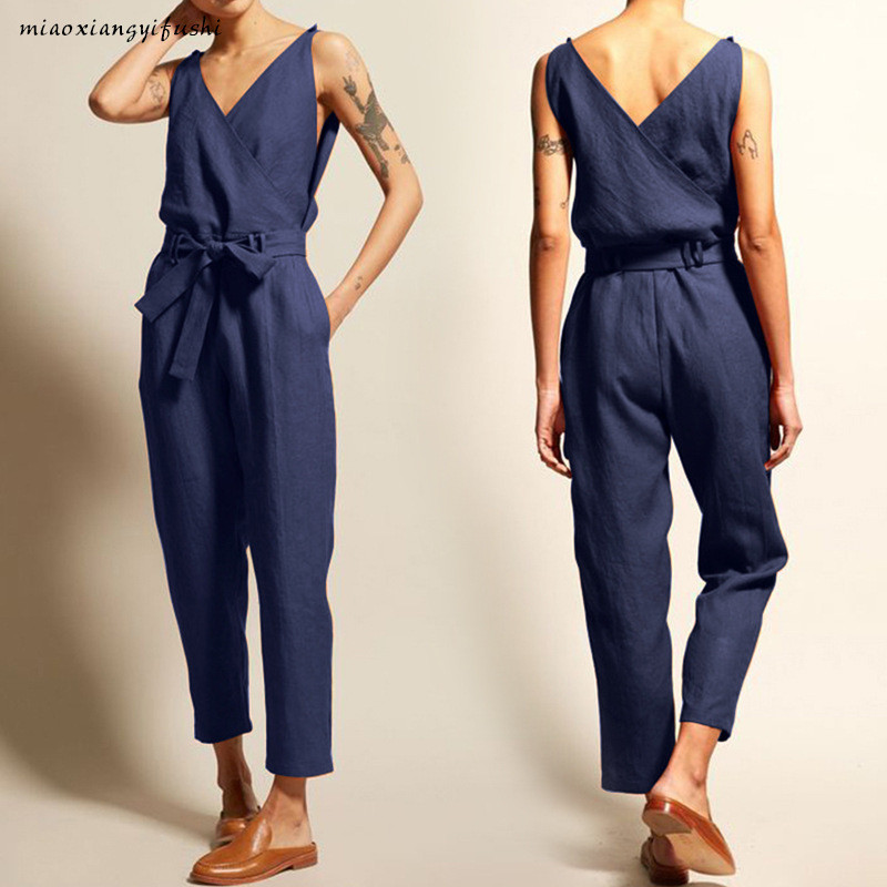 V คอเข็มขัดผู้หญิง Casual Combination ผู้หญิงขนาดใหญ่กางเกงผู้หญิง Elegant Overalls Jumpsuit LYAJIE2