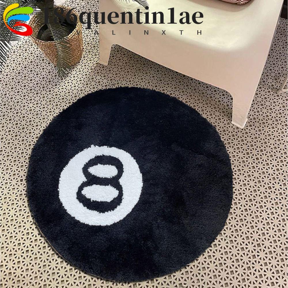 QUENTIN1AE 8 Ball พรม, Plush Anti-slip 8 Ball พรม, Creative สีดํานุ่มรอบ 8 Ball Mat Hoom Decor