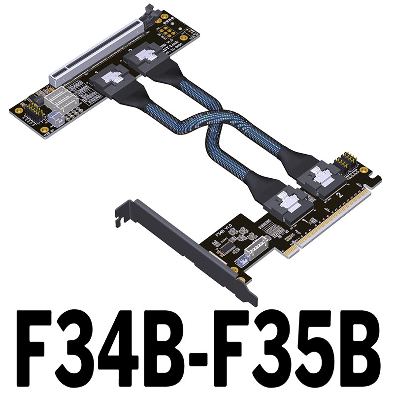ADT-Link PCI-E 4.0 X16 Gen4 256Gbps SlimSAS SFF-8654 สายต่อแยกรองรับเมนบอร์ด Bifurcation