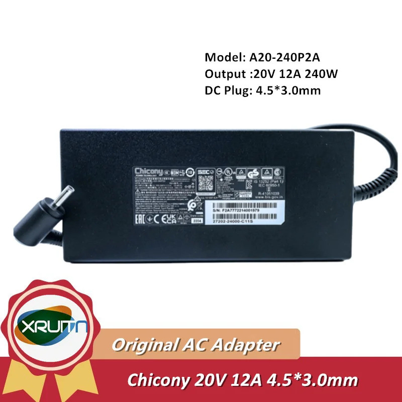 ของแท้ Chicony 20V 12A 240W A20-240P2A 4.5 มม.อะแดปเตอร์ AC สําหรับ MSI Delta 15 A5EFK-033FR Gaming 
