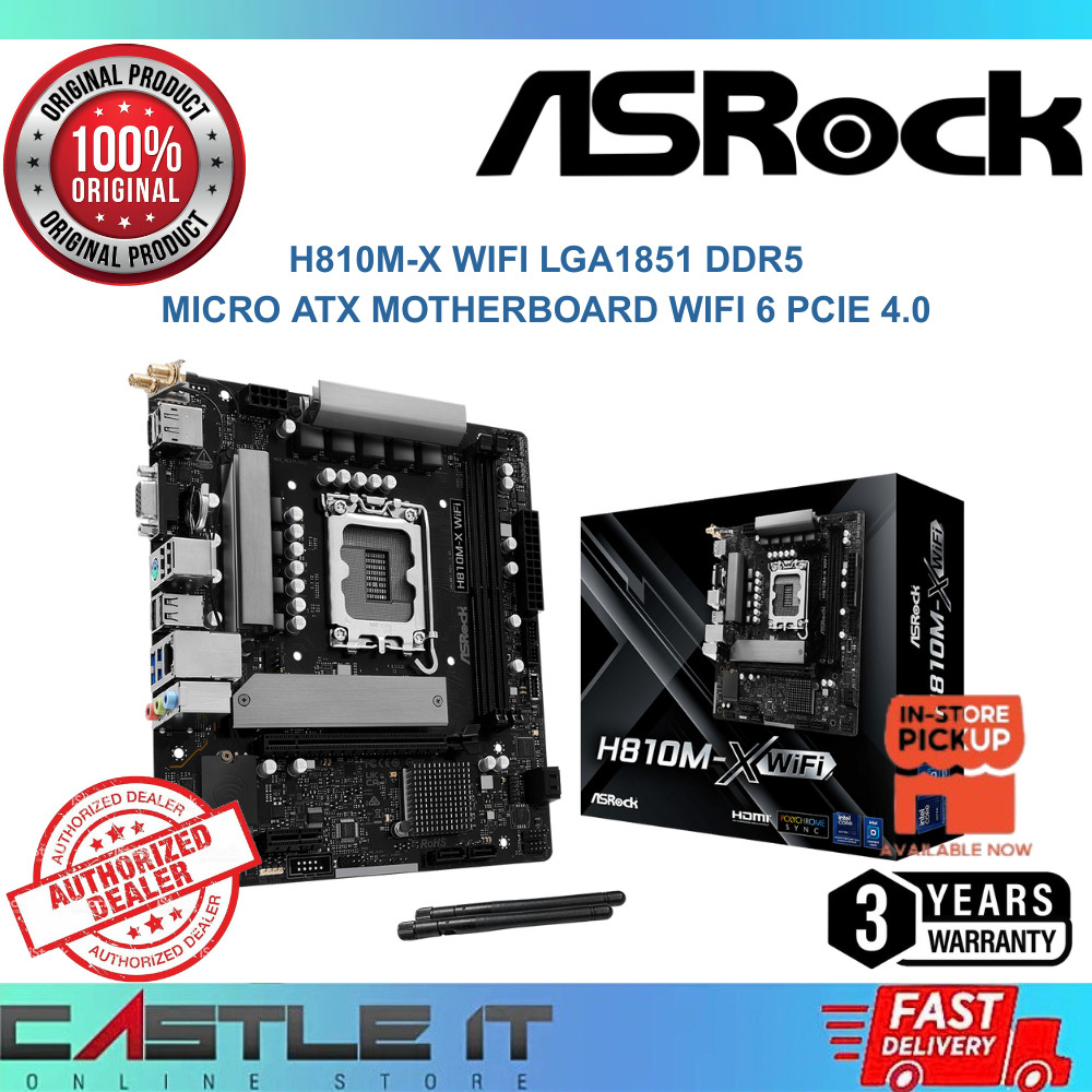Asrock H810M-X WiFi LGA1851 DDR5 Micro ATX เมนบอร์ด WiFi 6 PCIe 4.0