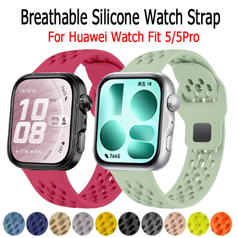 สายสิลิโคนระบายอากาศสำหรับ Huawei Watch Fit 5 5 Pro สายข้อมือที่สวมใส่สบาย อุปกรณ์เสริม