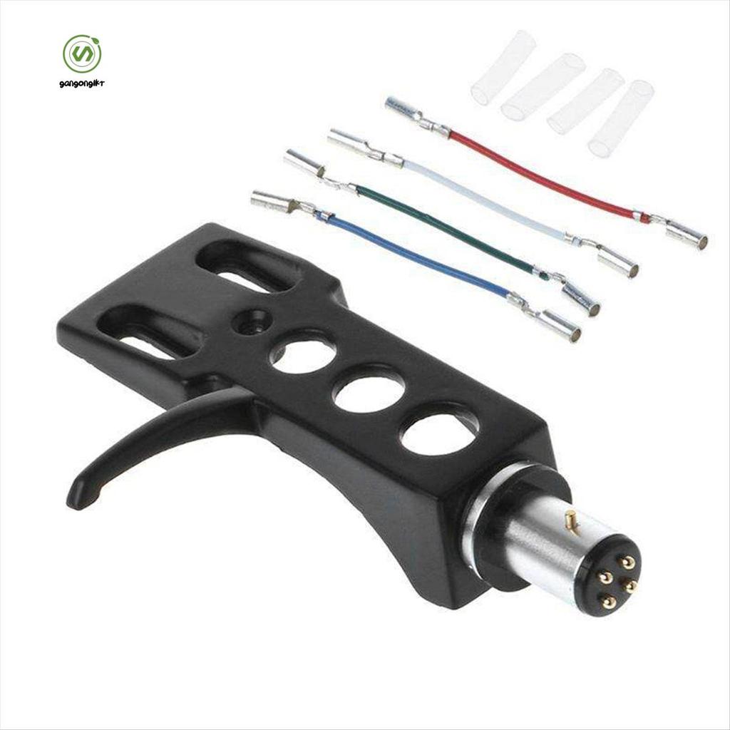 [gangong1kr]1 ชิ้น Phono Turntable Headshell Mount Phonoograph ผู้ถือหัวสไตลัสตะกั่วลวดโลหะสีดําสําหรับ LP Disc Record Player