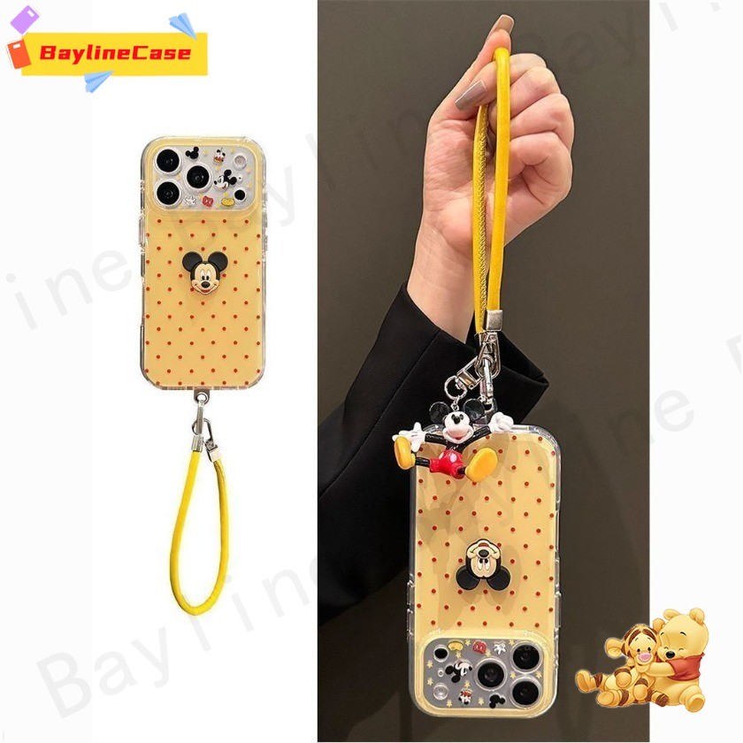 ขายร้อน Ins Polka Dot 3D Mickey กล้องพิมพ์ + Lanyard + จี้ตุ๊กตาเคสโทรศัพท์ใช้งานร่วมกับ iPhone 17 16 15 14 13 12 11 Pro Max X Xr Xs Max 8 7 Plus ฝาครอบ