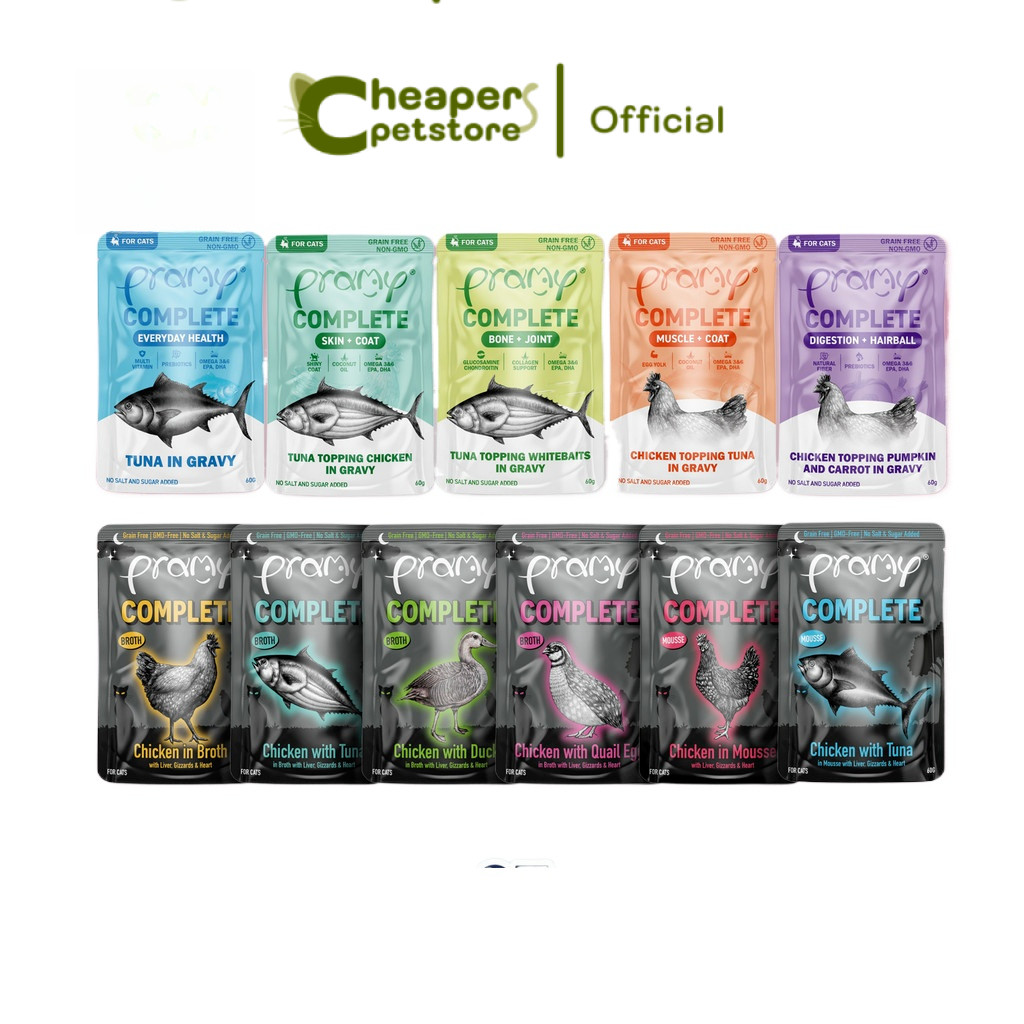[ยกโหล 12 ซอง] Pramy อาหารเปียกแมวพรามี่ สูตร Complete & Balance รวม 12 สูตร ขนาด 60 กรัม(Cat Wet Food,Balance,Complete)