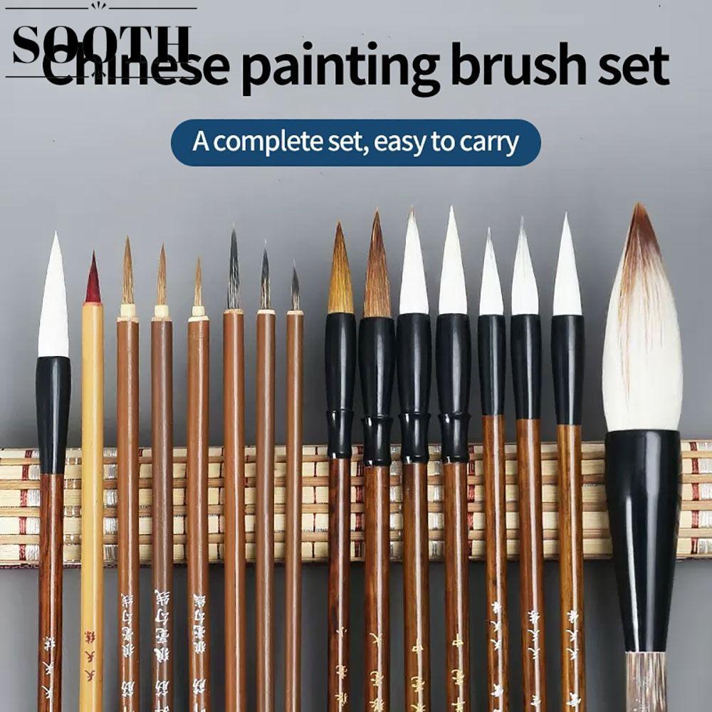 SOOTH ชุดแปรงประดิษฐ์ตัวอักษร Art Supply Kanji/จีน Sumi พร้อมด้ามไม้ไผ่ 6/9/12/16 ชิ้น พร้อมที่ใส่แปรงแบบม้วน