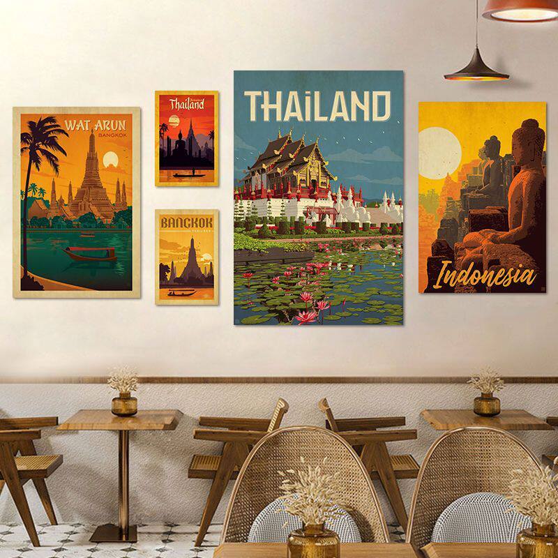 ภาพวาดฝาผนังตกแต่ง โปสเตอร์สไตล์ไทย สติกเกอร์ติดผนัง สติกเกอร์ร้านชานมไทยสไตล์เรโทร